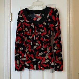 Floral Patterned Women's Top - Red and Black